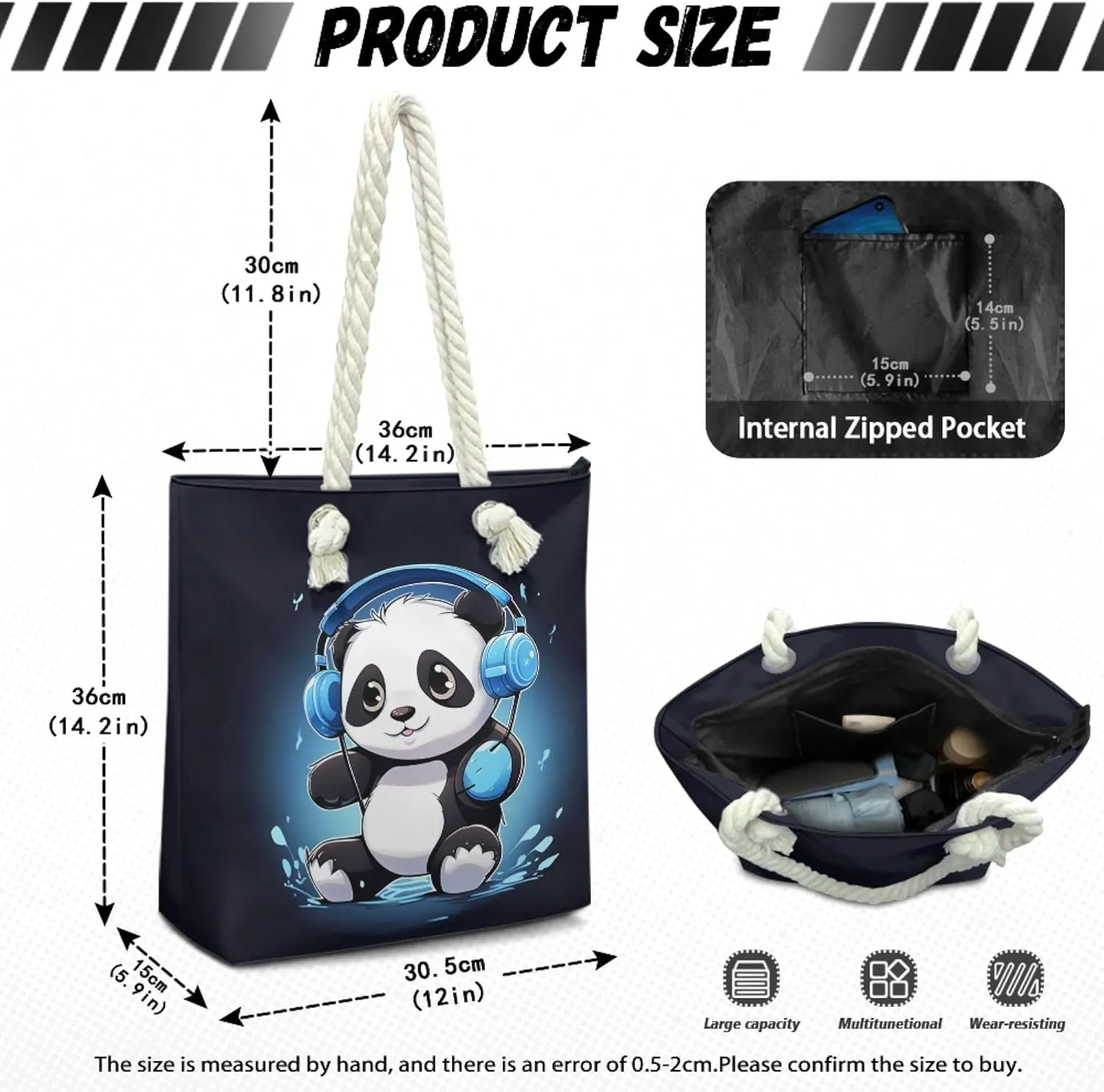 Beach Bag for Women Small Tote Bag with Zipper Lightweight Beach Tote Reusable Grocery Bags