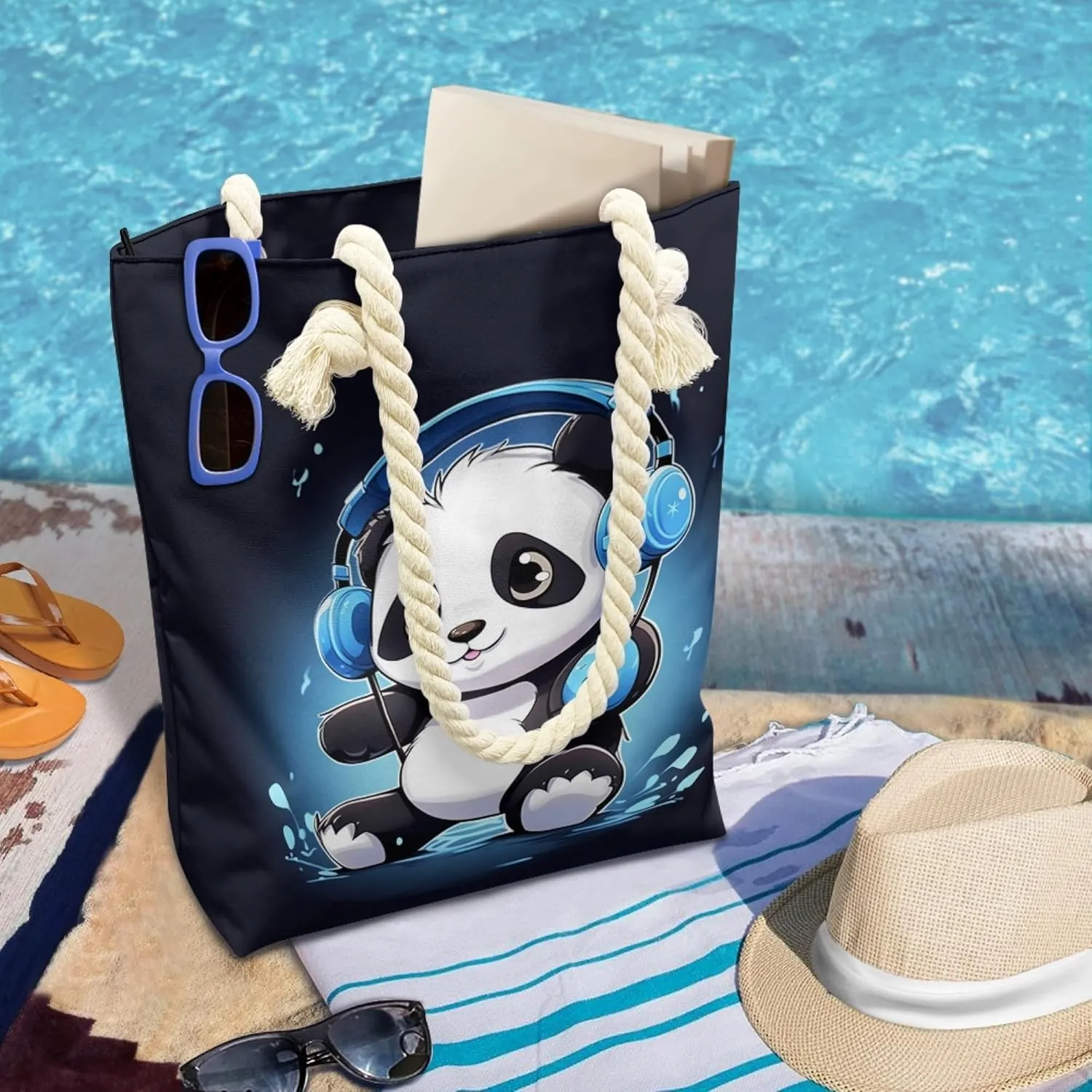 Beach Bag for Women Small Tote Bag with Zipper Lightweight Beach Tote Reusable Grocery Bags