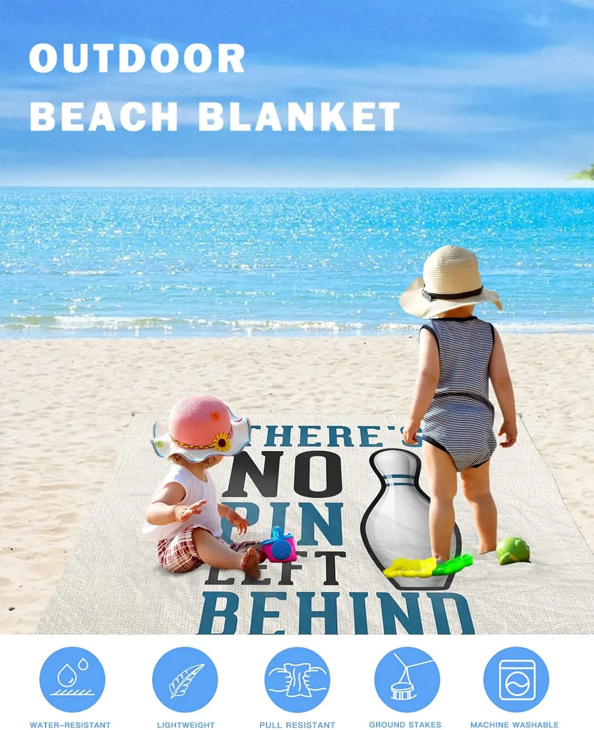 Beach Blanket, THERE'S NO PIN LEFT BEHIND Sports Bowling Ball Theme Beach Mat 95"x80" Large Picnic Blanket,Sandproof Waterproof Outdoor Beach Blankets for Travel Camping Hiking Beach Vacation