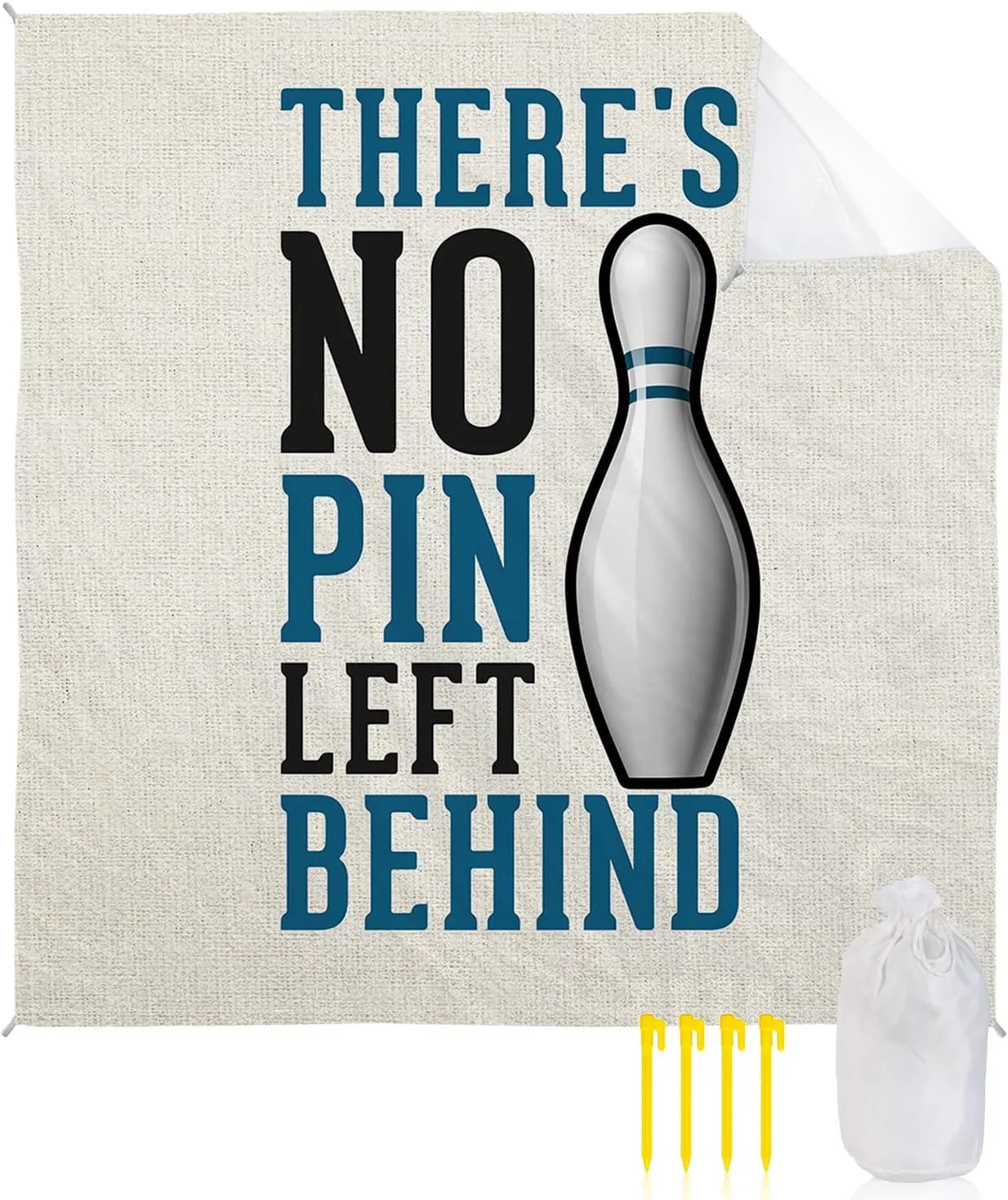 Beach Blanket, THERE'S NO PIN LEFT BEHIND Sports Bowling Ball Theme Beach Mat 95"x80" Large Picnic Blanket,Sandproof Waterproof Outdoor Beach Blankets for Travel Camping Hiking Beach Vacation