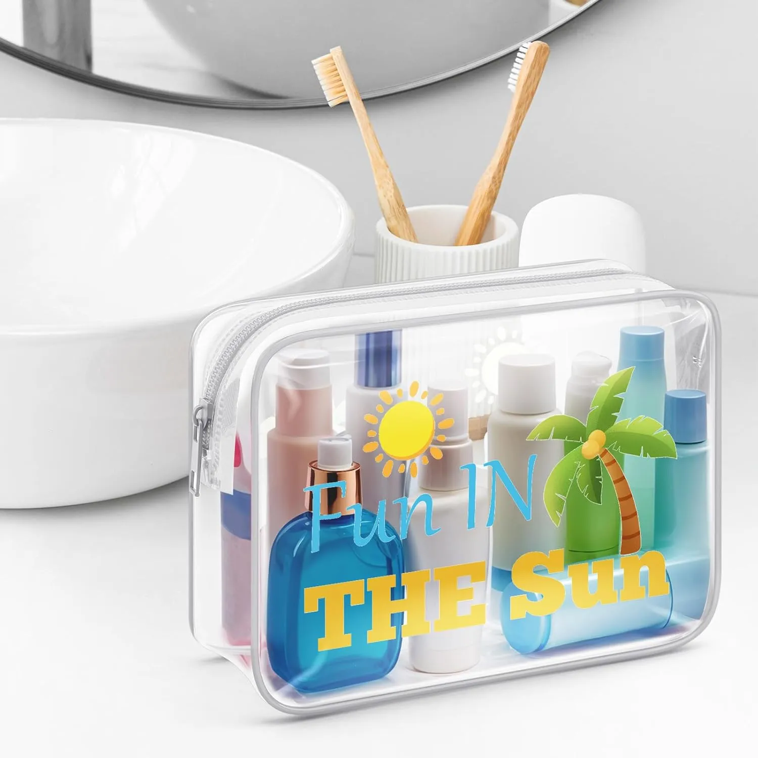 Beach Themed Makeup Bag Beach Vacation Travel Essentials Family Summer Gifts for Adults Clear Cosmetic Travel Bag Organizer Sun Lover Gifts Birthday Gifts for Beach Lover Girls Beach Trip Gifts