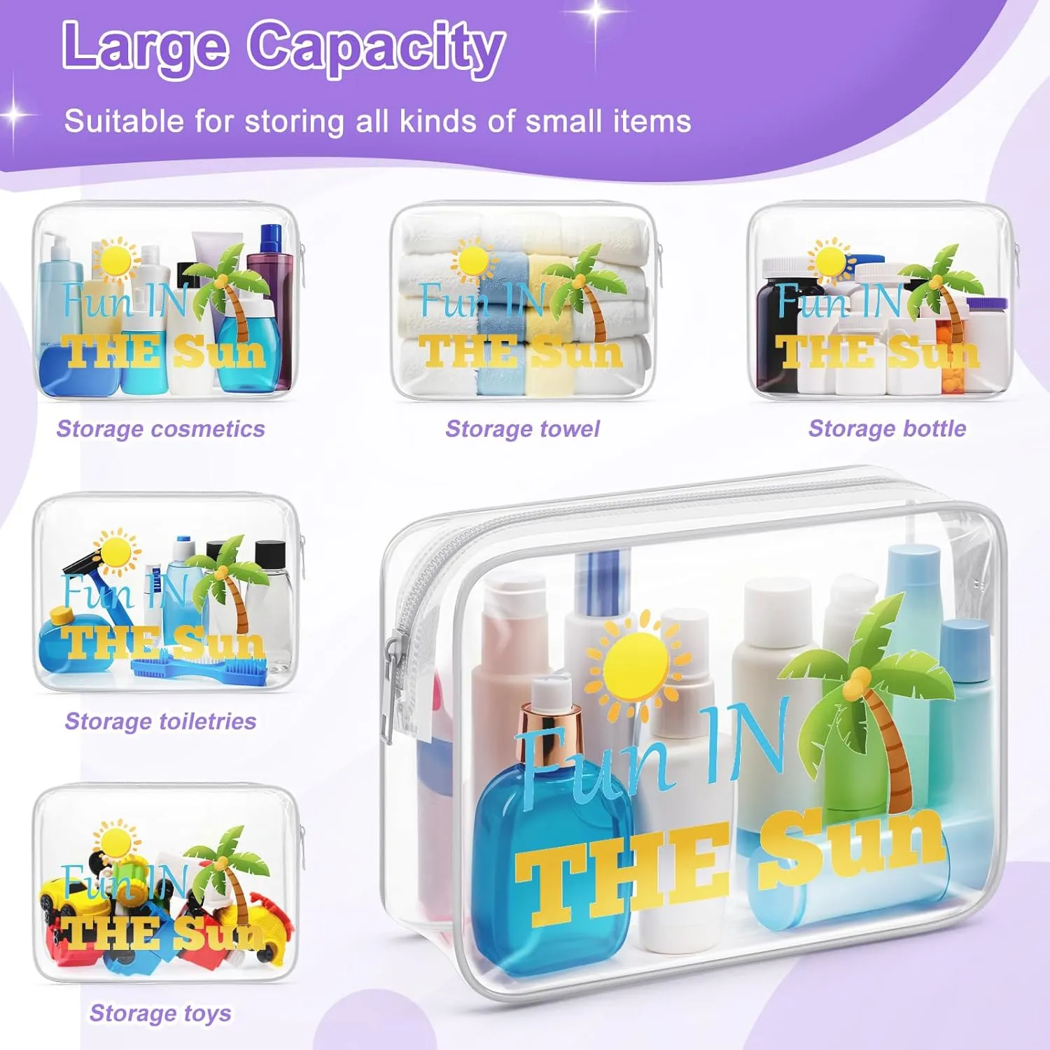 Beach Themed Makeup Bag Beach Vacation Travel Essentials Family Summer Gifts for Adults Clear Cosmetic Travel Bag Organizer Sun Lover Gifts Birthday Gifts for Beach Lover Girls Beach Trip Gifts