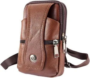 Beaupretty 1Pc Cowhide Vertical Belt Bag Business Handbag with Strap Hook Portable Multi Functional Pouch for Travel Everyday Use Brown