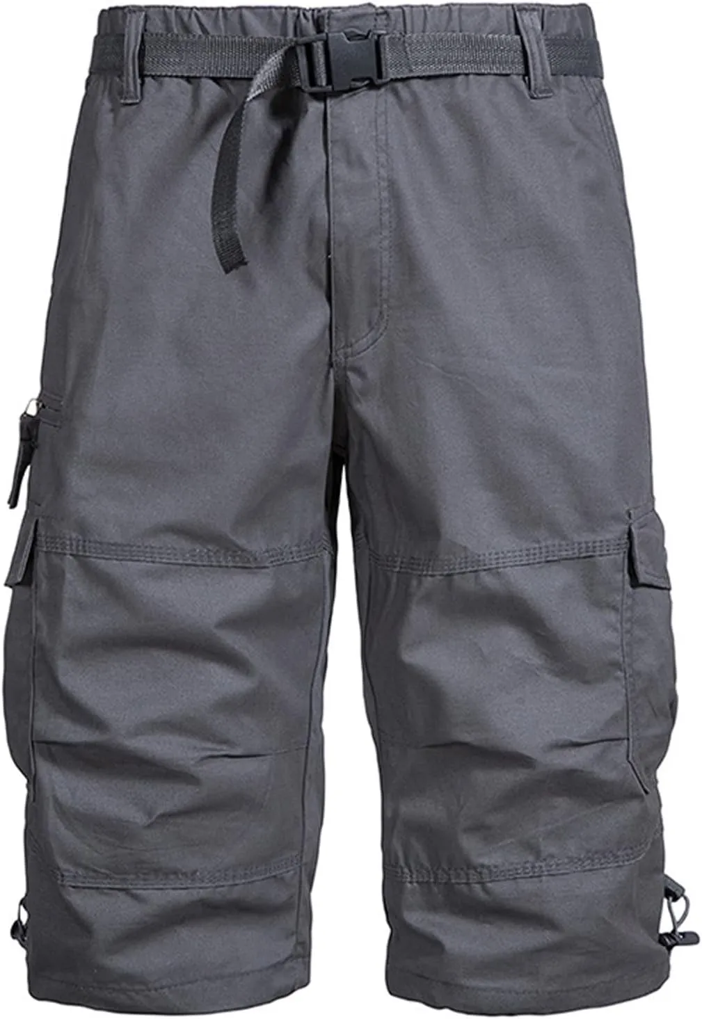 Below The Knee Shorts for Men Belted Classic Fit Multi Pockets Long Cargo Shorts for Men Casual Hiking Shorts