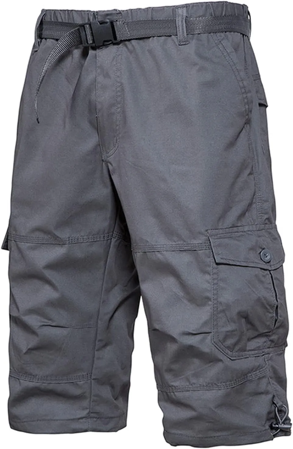 Below The Knee Shorts for Men Belted Classic Fit Multi Pockets Long Cargo Shorts for Men Casual Hiking Shorts