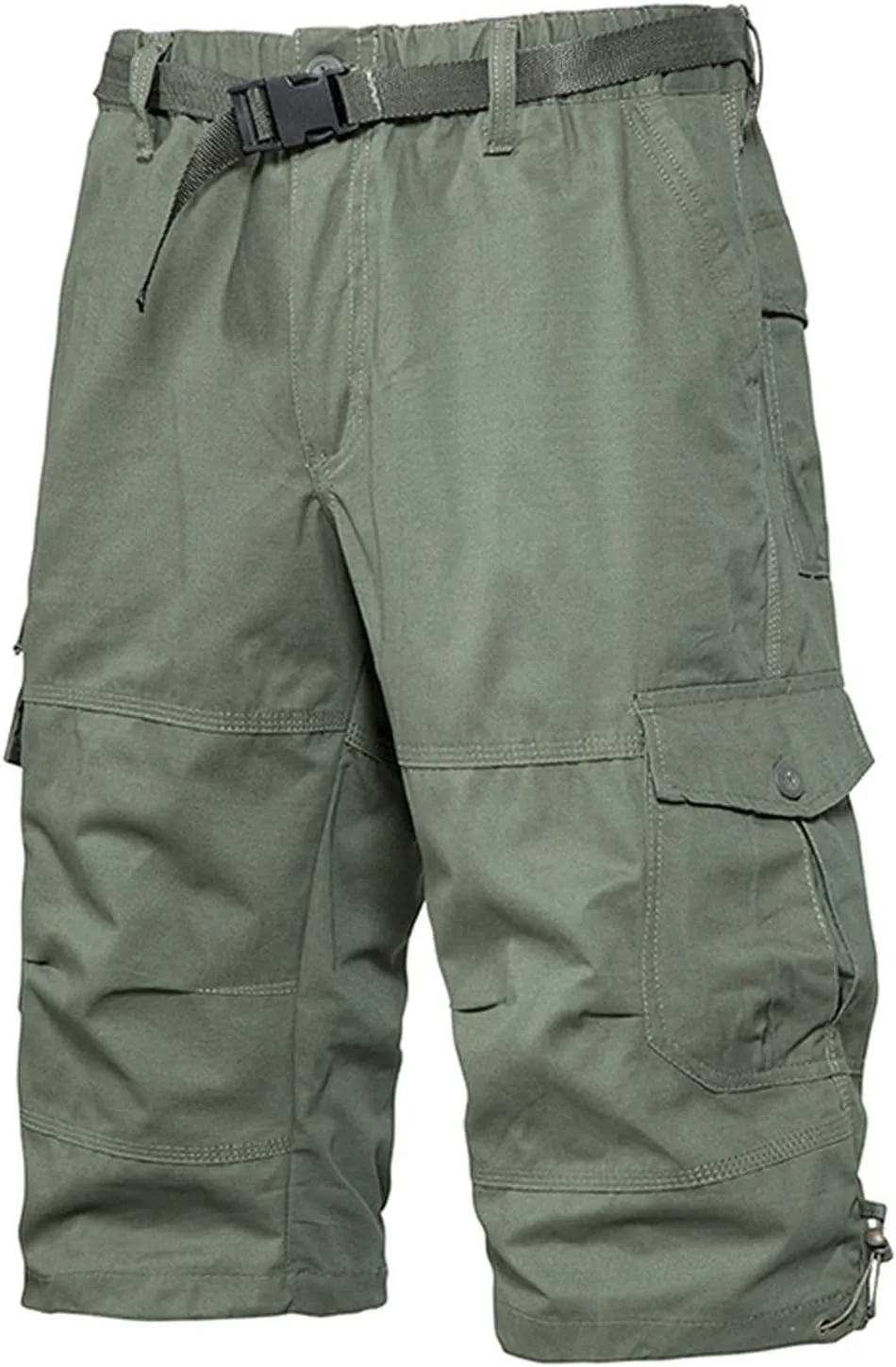 Below The Knee Shorts for Men Belted Classic Fit Multi Pockets Long Cargo Shorts for Men Casual Hiking Shorts