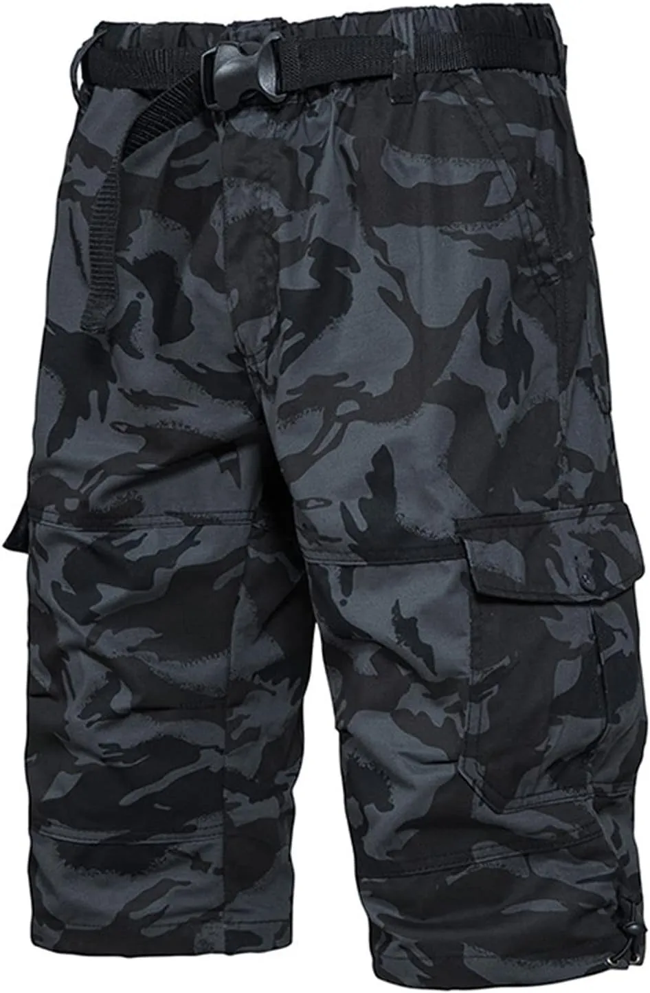 Below The Knee Shorts for Men Belted Classic Fit Multi Pockets Long Cargo Shorts for Men Casual Hiking Shorts