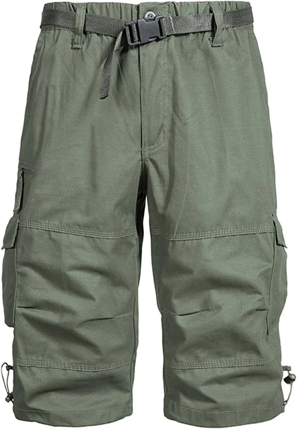 Below The Knee Shorts for Men Belted Classic Fit Multi Pockets Long Cargo Shorts for Men Casual Hiking Shorts