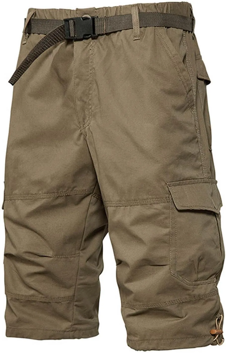 Below The Knee Shorts for Men Belted Classic Fit Multi Pockets Long Cargo Shorts for Men Casual Hiking Shorts