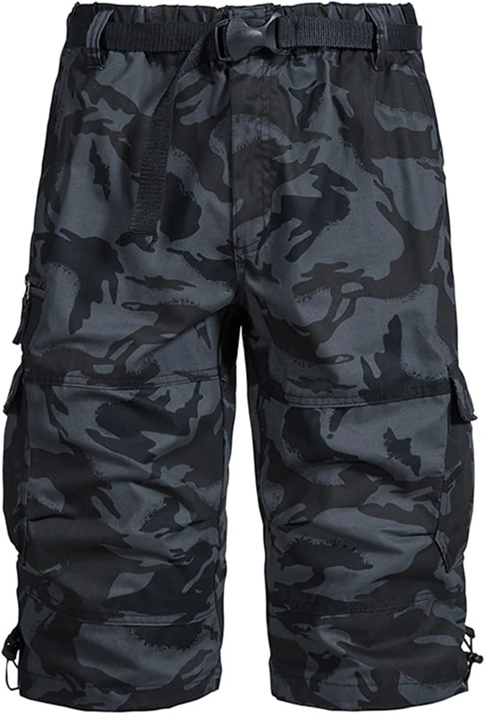 Below The Knee Shorts for Men Belted Classic Fit Multi Pockets Long Cargo Shorts for Men Casual Hiking Shorts