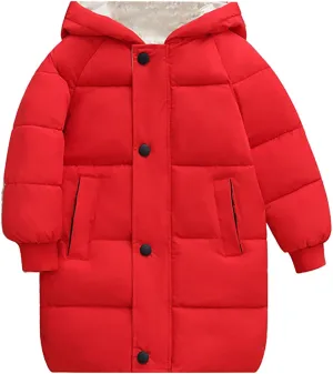 Big Girls Quilted Jacket Children's Down Padded Jacket Long Cotton Padded Jacket Baby Winter Coat for (Red, 7-8 Years)
