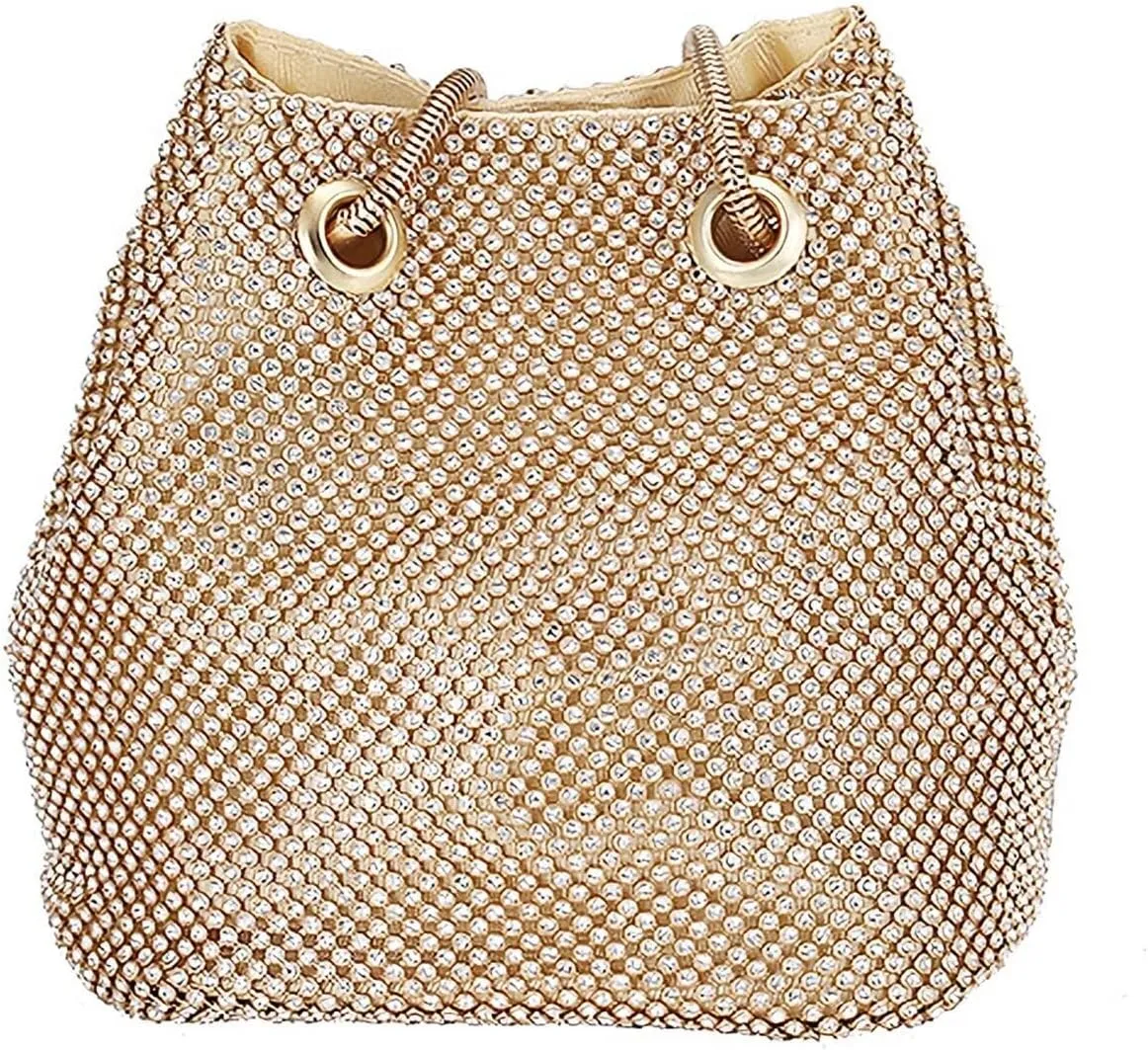 Bling Wedding Shoulder Crossbody Banquet Rhinestone Evening for Women Crystal Bucket Purse Handbag