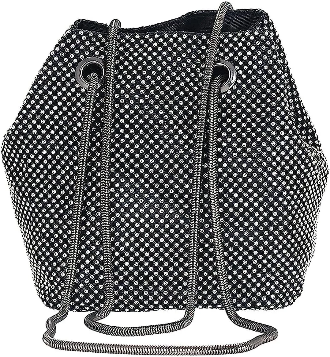 Bling Wedding Shoulder Crossbody Banquet Rhinestone Evening for Women Crystal Bucket Purse Handbag