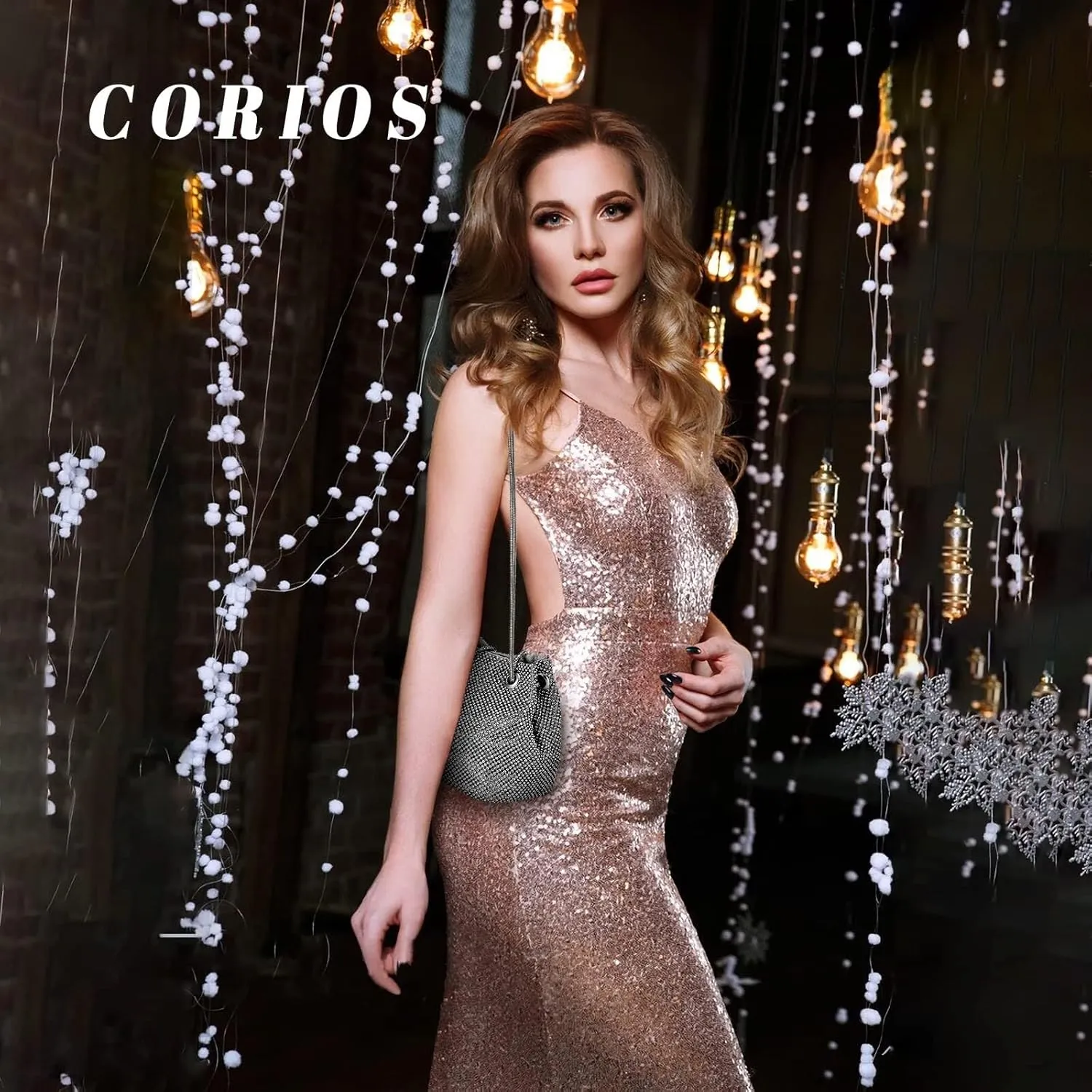 Bling Wedding Shoulder Crossbody Banquet Rhinestone Evening for Women Crystal Bucket Purse Handbag