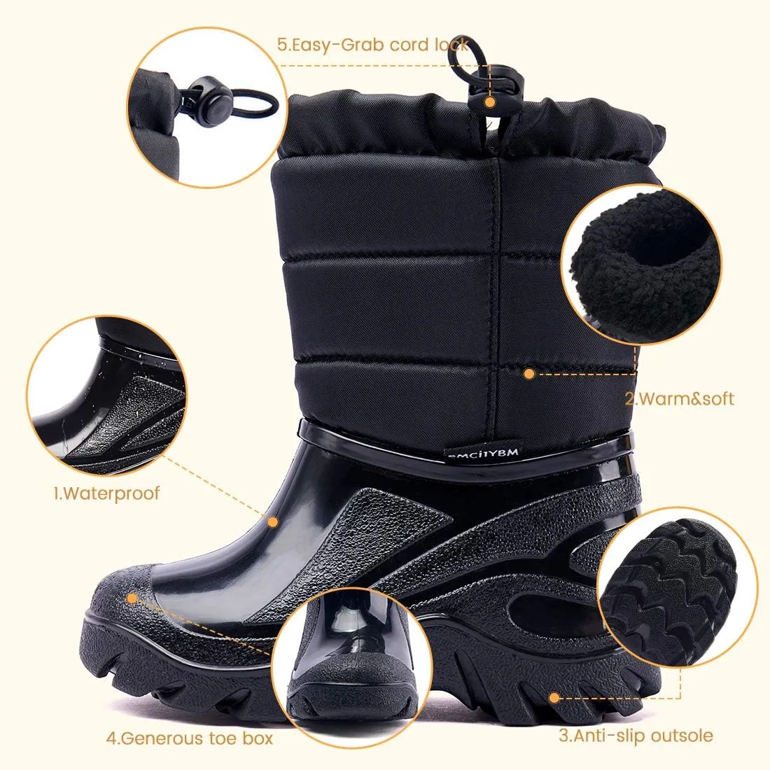 BMCiTYBM Kids Snow Boots Boys Girls Toddler Winter Waterproof Shoes Cold Weather Outdoor Lightweight (Toddler/Little Kids/Big Kids)