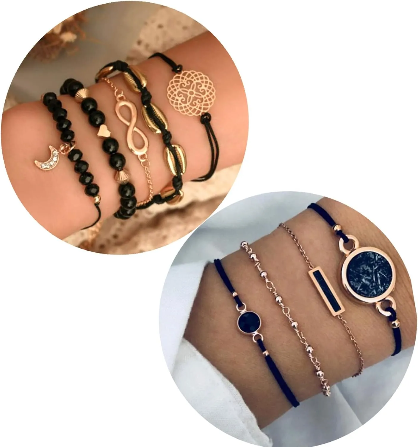 Bracelets for Women Dainty Gold Chain Bracelets Set for Women Girls 14K Gold Plated Bracelet Stackable Adjustable Paperclip Chain Bracelets Trendy Layered Link Bracelets Layered Beaded Bracelet (A)