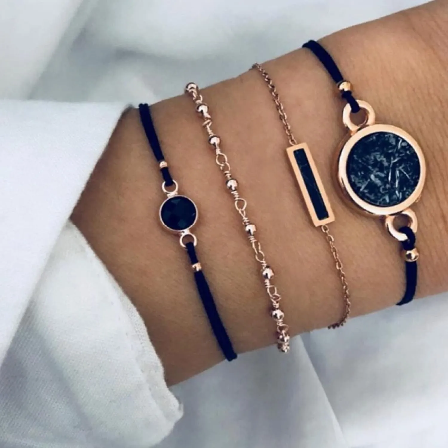 Bracelets for Women Dainty Gold Chain Bracelets Set for Women Girls 14K Gold Plated Bracelet Stackable Adjustable Paperclip Chain Bracelets Trendy Layered Link Bracelets Layered Beaded Bracelet (A)