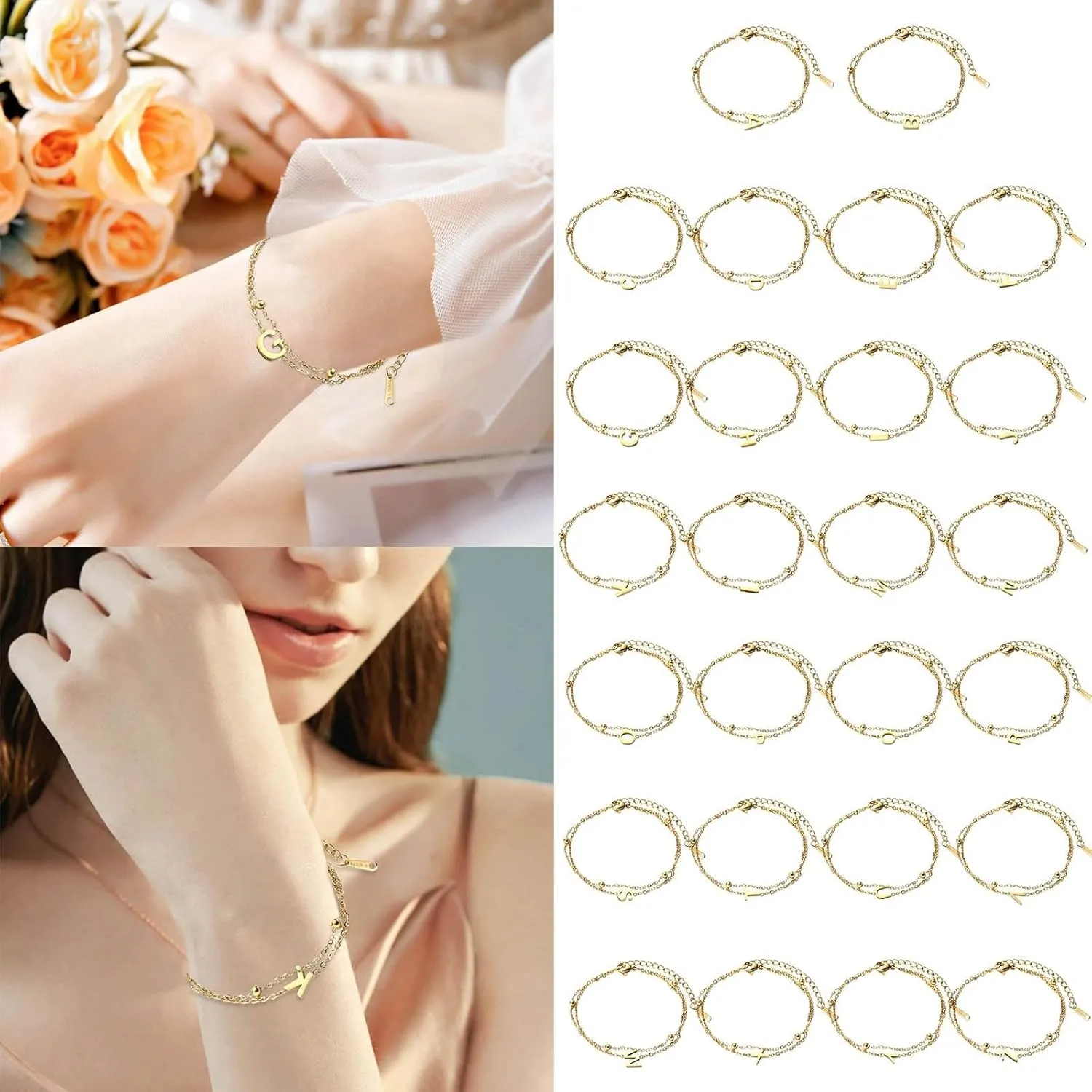 Bracelets For Women,Gold Plated Bracelet Bracelet Letters Layered Bracelets Custom Permanent Bracelet Trendy Bracelets For Women 2024