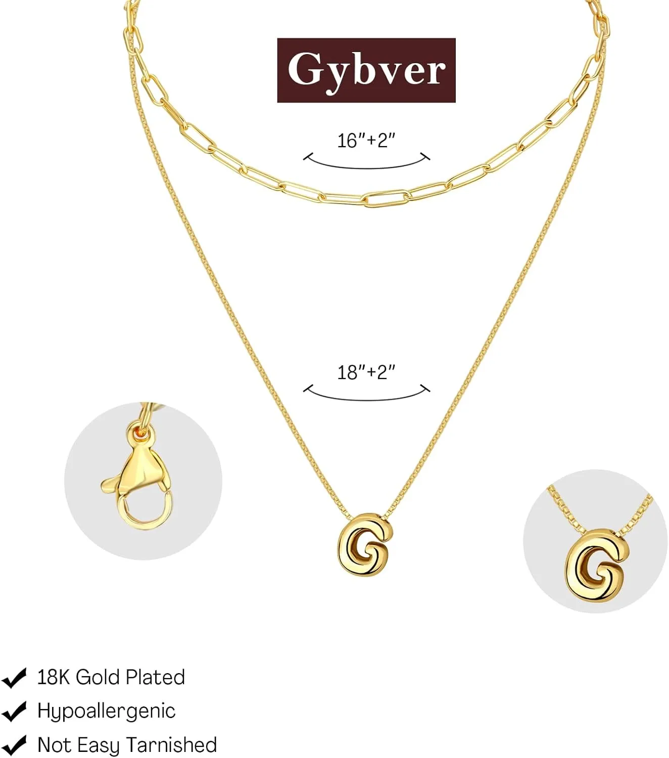 Bubble Letter Necklace Gold for Women, Initial Layered Letter Paperclip Stack Necklaces, 18k Dainty Charm Puff Pendant Balloon Necklace Non Tarnish Trendy Chunky Gold Jewelry