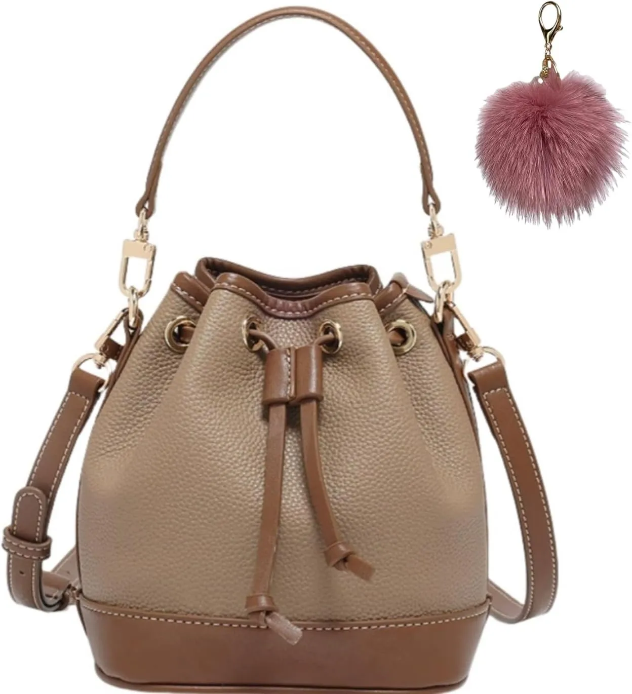 Bucket Shoulder Bag for Women,PU Leather Tote Bag Purse, Trendy Mini Drawstring Crossbody with Adjustable Straps