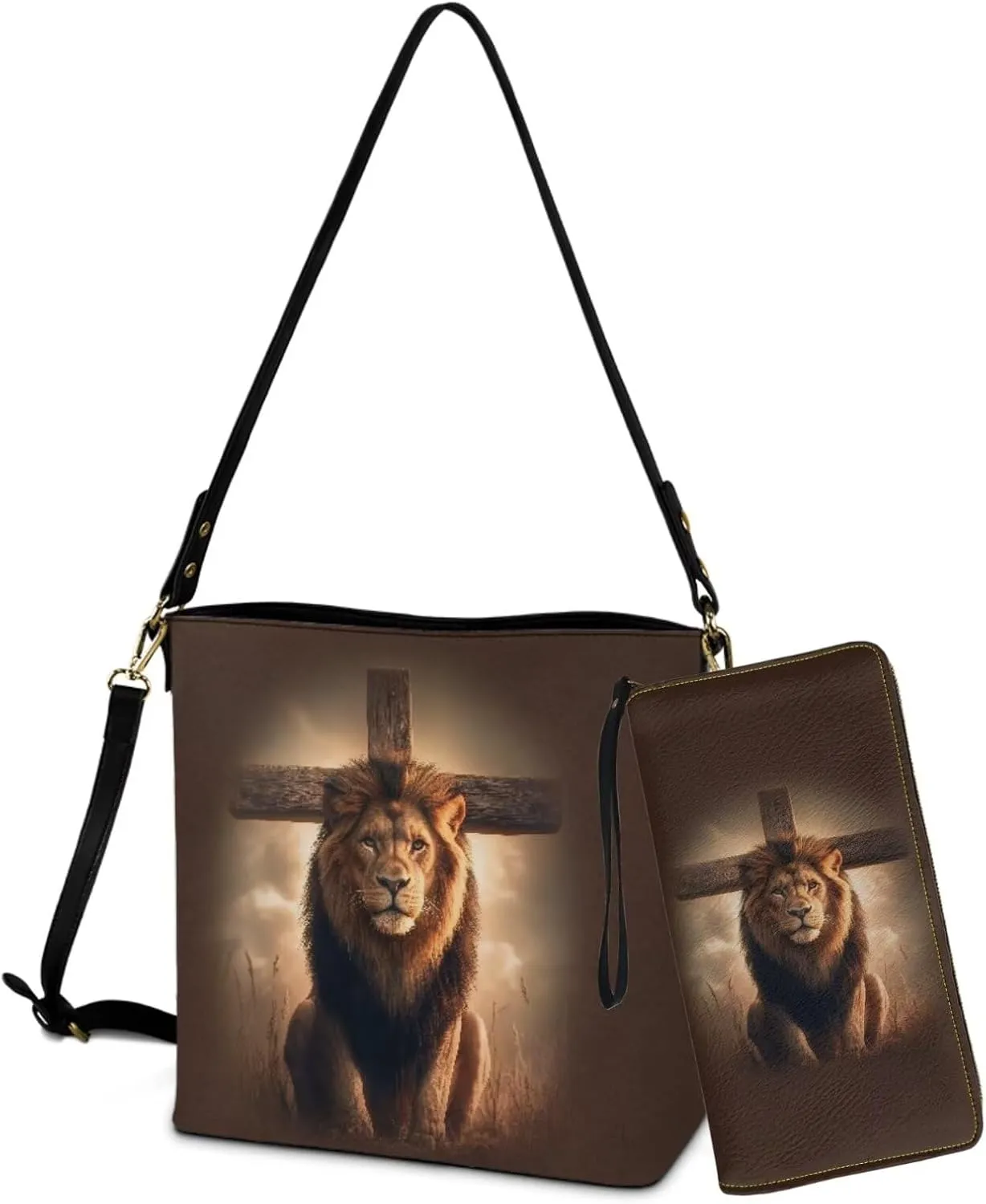 Bucket Tote Bag with Wallet Set for Women, Crossbody Leather Bucket Bags Wallet Set with Removable Strap