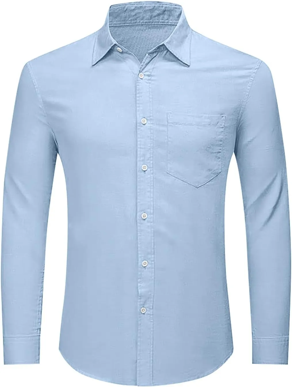Button Down Linen Shirts for Men Casual Long Sleeve Regular Fit Cotton Beach Tops with Pocket Summer Vacation Shirt
