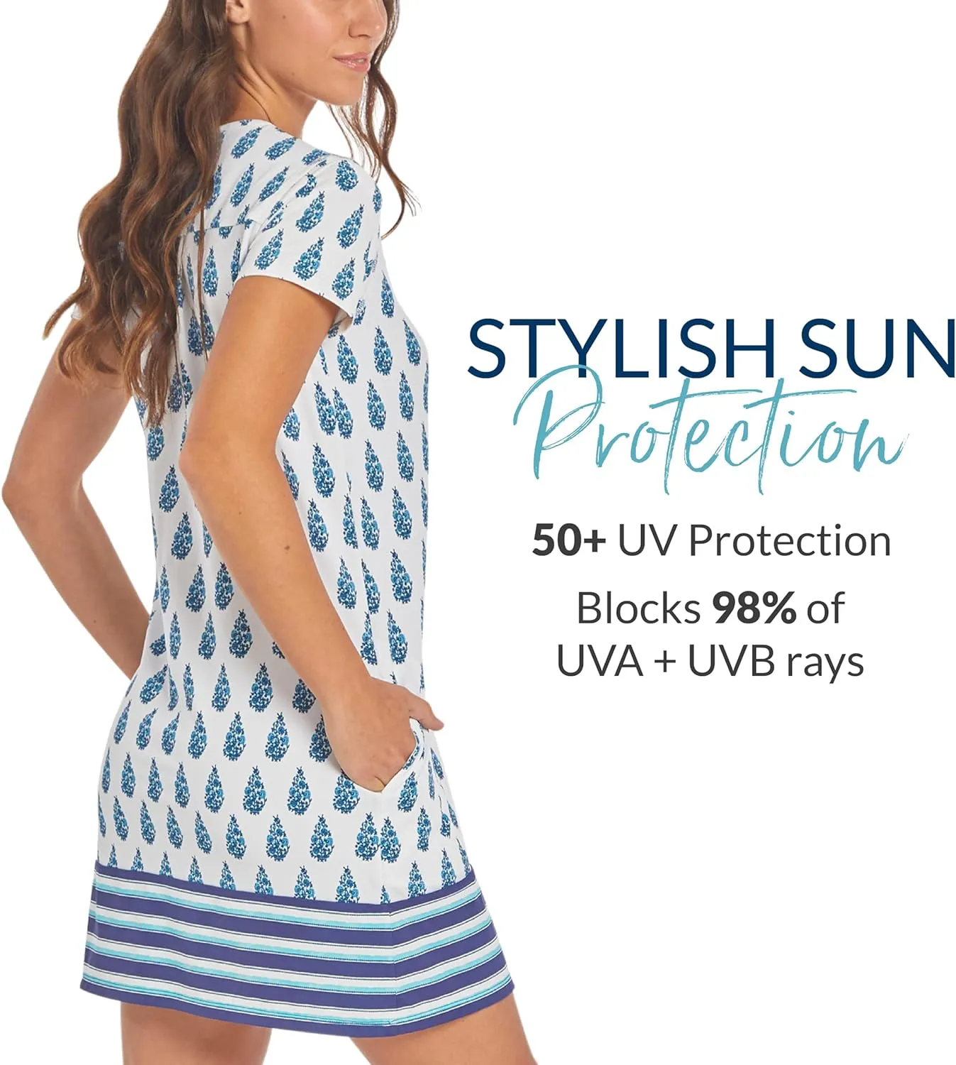 Cabana Life Women's Short Sleeve Shift Dress, UPF 50 , Sun Protective Cover-Up, Nylon/Spandex