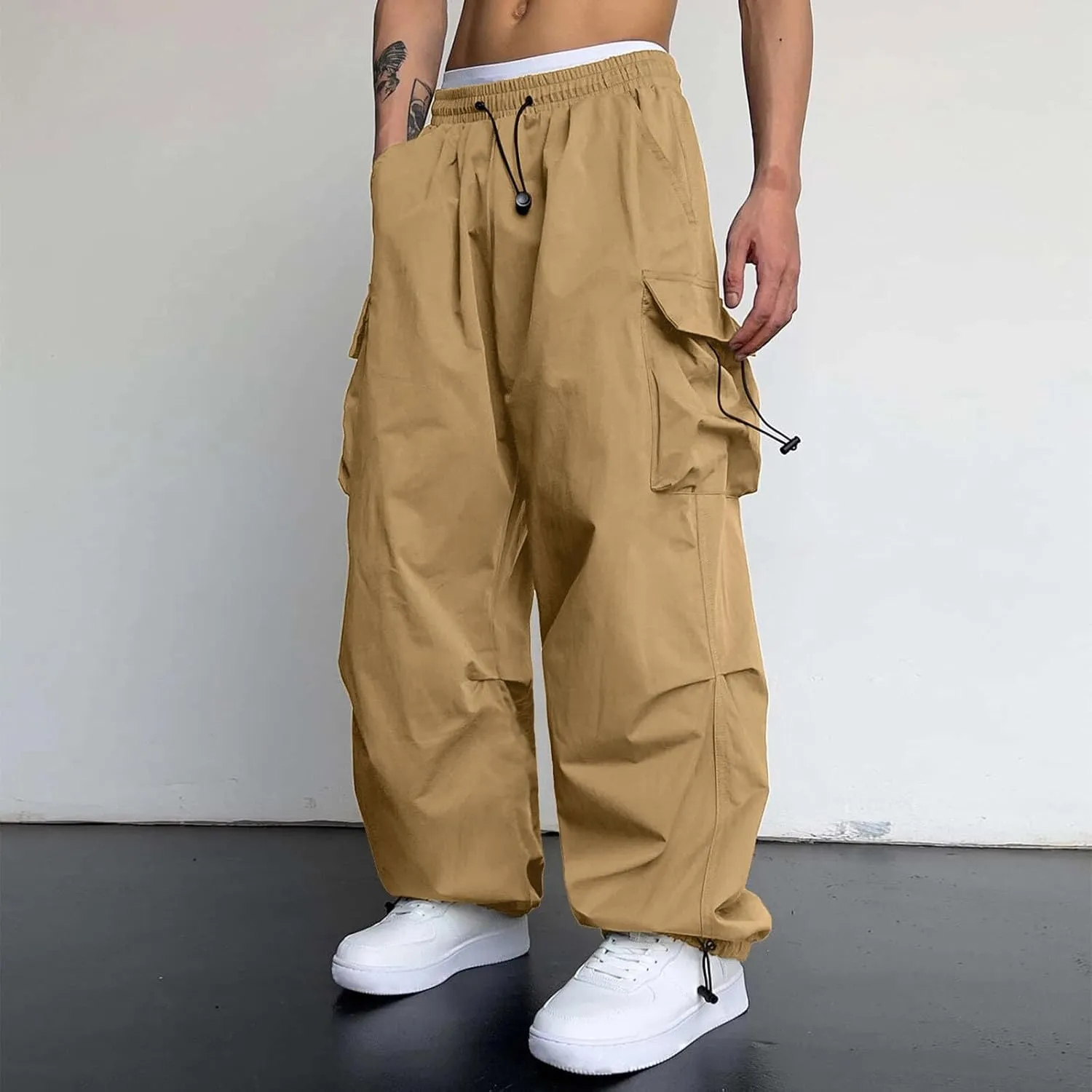 Cargo Pant for Men Casual Work Pant Elastic Waist Cotton Stretchy Track Pants with Pockets