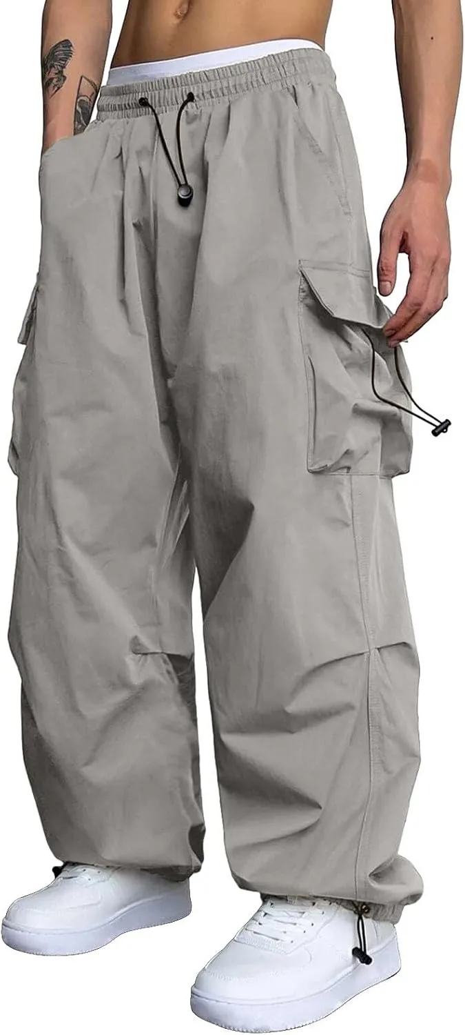 Cargo Pant for Men Elastic Waist Drawstring Men Work Pant with Pockets Casual Wide Leg Cargo Joggers