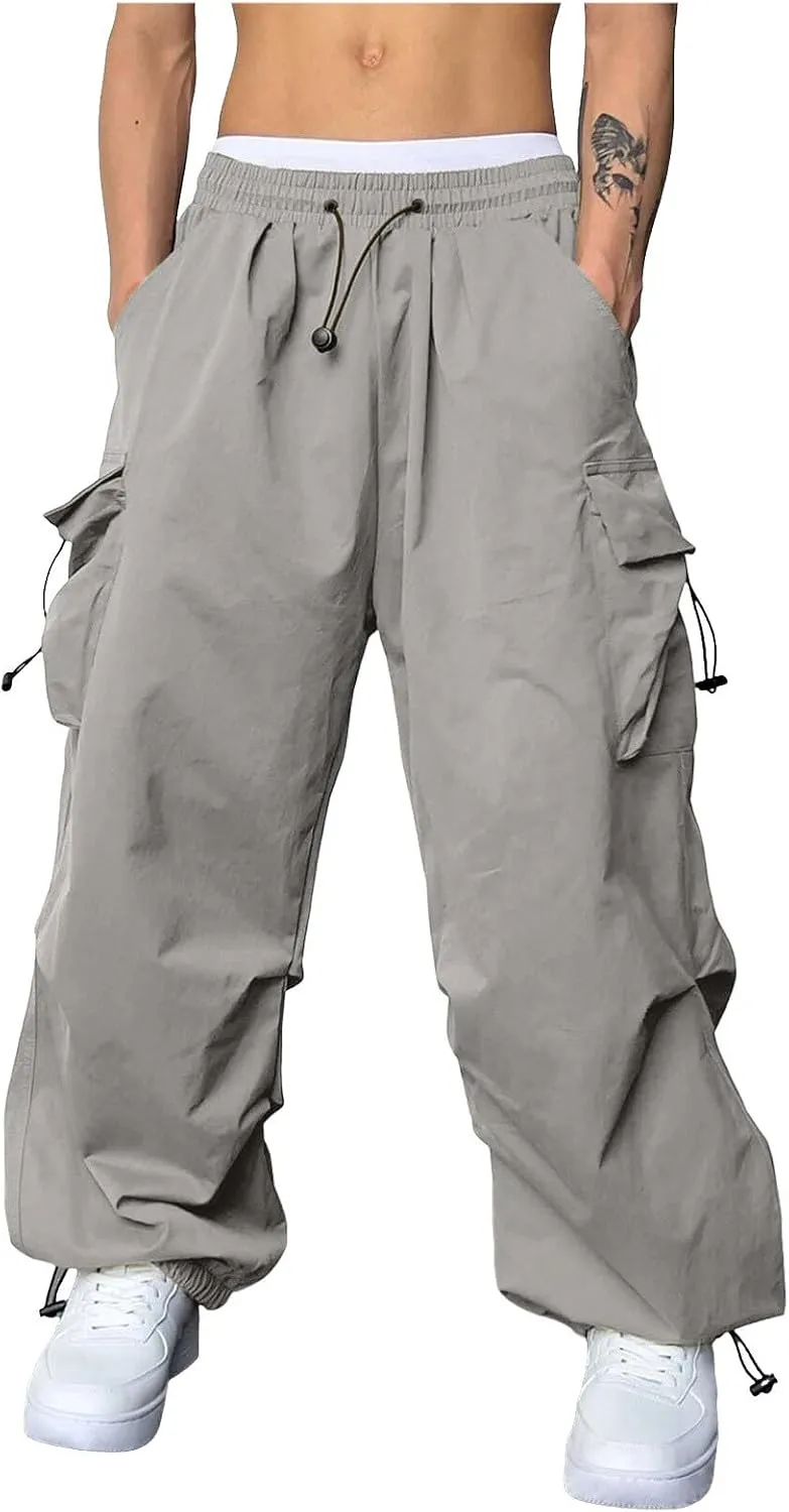 Cargo Pant for Men Elastic Waist Drawstring Men Work Pant with Pockets Casual Wide Leg Cargo Joggers