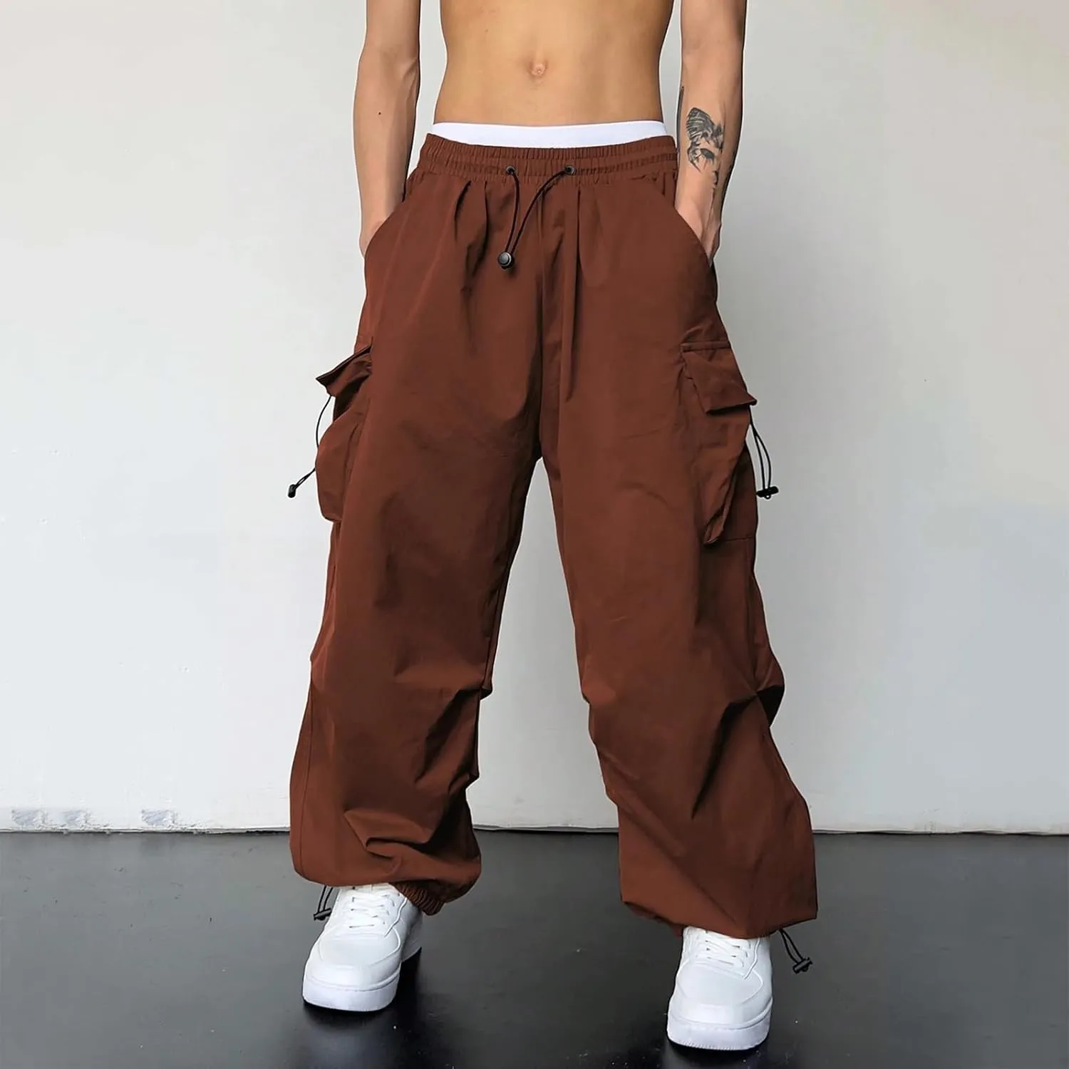 Cargo Pant for Men Elastic Waist Drawstring Men Work Pant with Pockets Casual Wide Leg Cargo Joggers