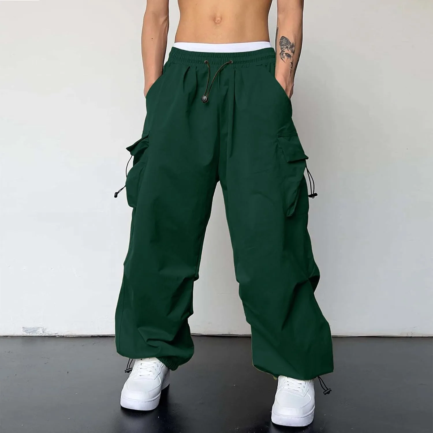 Cargo Pant for Men Elastic Waist Drawstring Men Work Pant with Pockets Casual Wide Leg Cargo Joggers