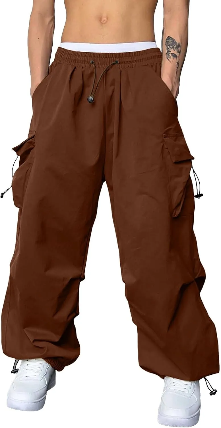 Cargo Pant for Men Elastic Waist Drawstring Men Work Pant with Pockets Casual Wide Leg Cargo Joggers