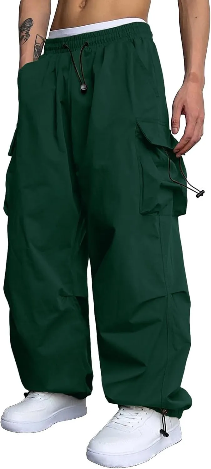 Cargo Pant for Men Elastic Waist Drawstring Men Work Pant with Pockets Casual Wide Leg Cargo Joggers