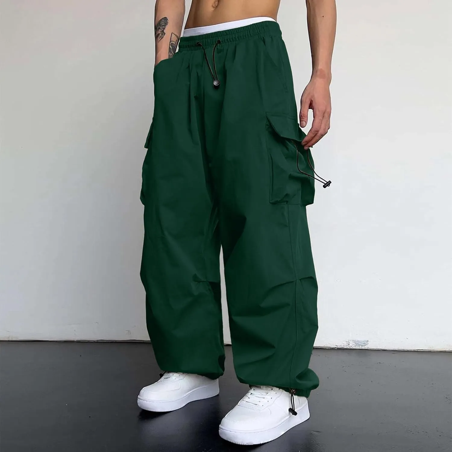 Cargo Pant for Men Elastic Waist Drawstring Men Work Pant with Pockets Casual Wide Leg Cargo Joggers