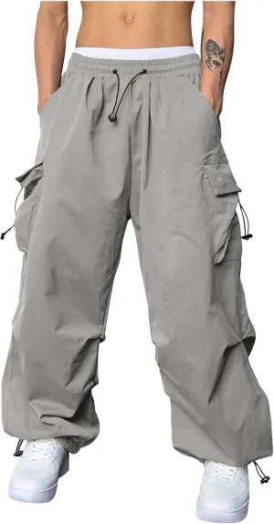 Cargo Pant for Men Elastic Waist Drawstring Men Work Pant with Pockets Casual Wide Leg Cargo Joggers