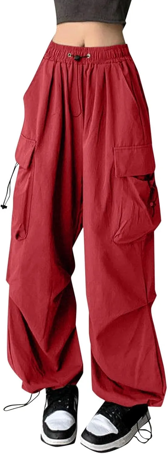 Cargo Pants for Women High Waisted Casual Parachute Pants Baggy Stretchy Wide Leg Y2K Streetwear with Mutil Pockets