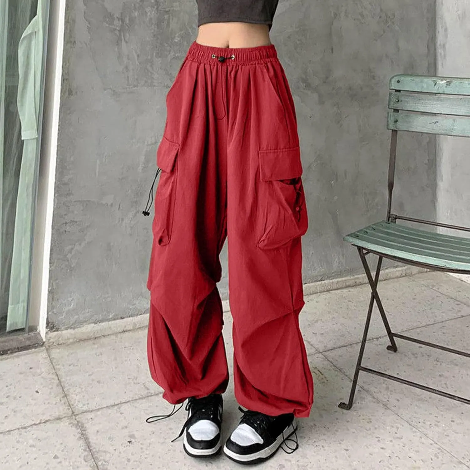 Cargo Pants for Women High Waisted Casual Parachute Pants Baggy Stretchy Wide Leg Y2K Streetwear with Mutil Pockets