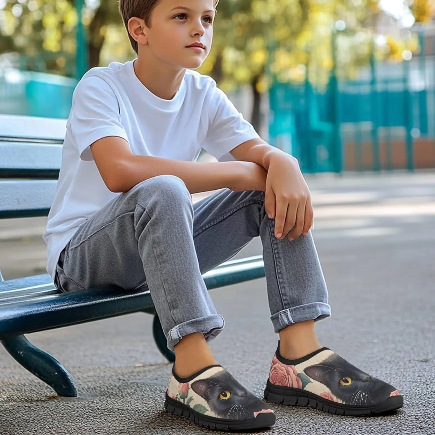 Casual Low Top Shoes Breathable Lightweight Sneakers for Boy Girl Elastic Soft EVA Non Slip Shoes for Athletic Size 11-15 Black Sole