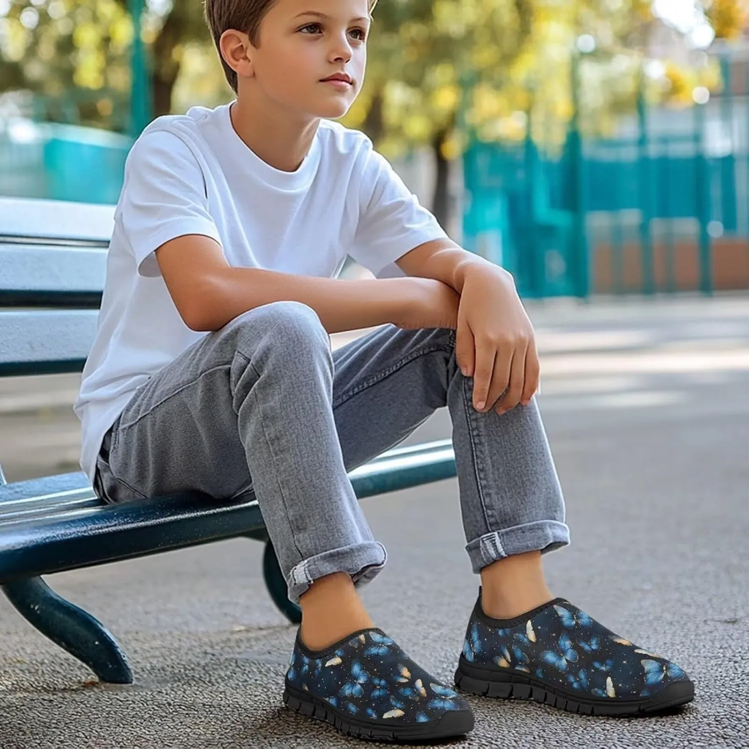 Casual Low Top Shoes Breathable Lightweight Sneakers for Boy Girl Elastic Soft EVA Non Slip Shoes for Athletic Size 11-15 Black Sole