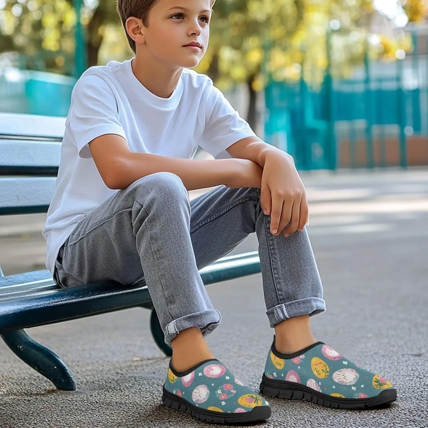 Casual Low Top Shoes Breathable Lightweight Sneakers for Boy Girl Elastic Soft EVA Non Slip Shoes for Athletic Size 11-15 Black Sole