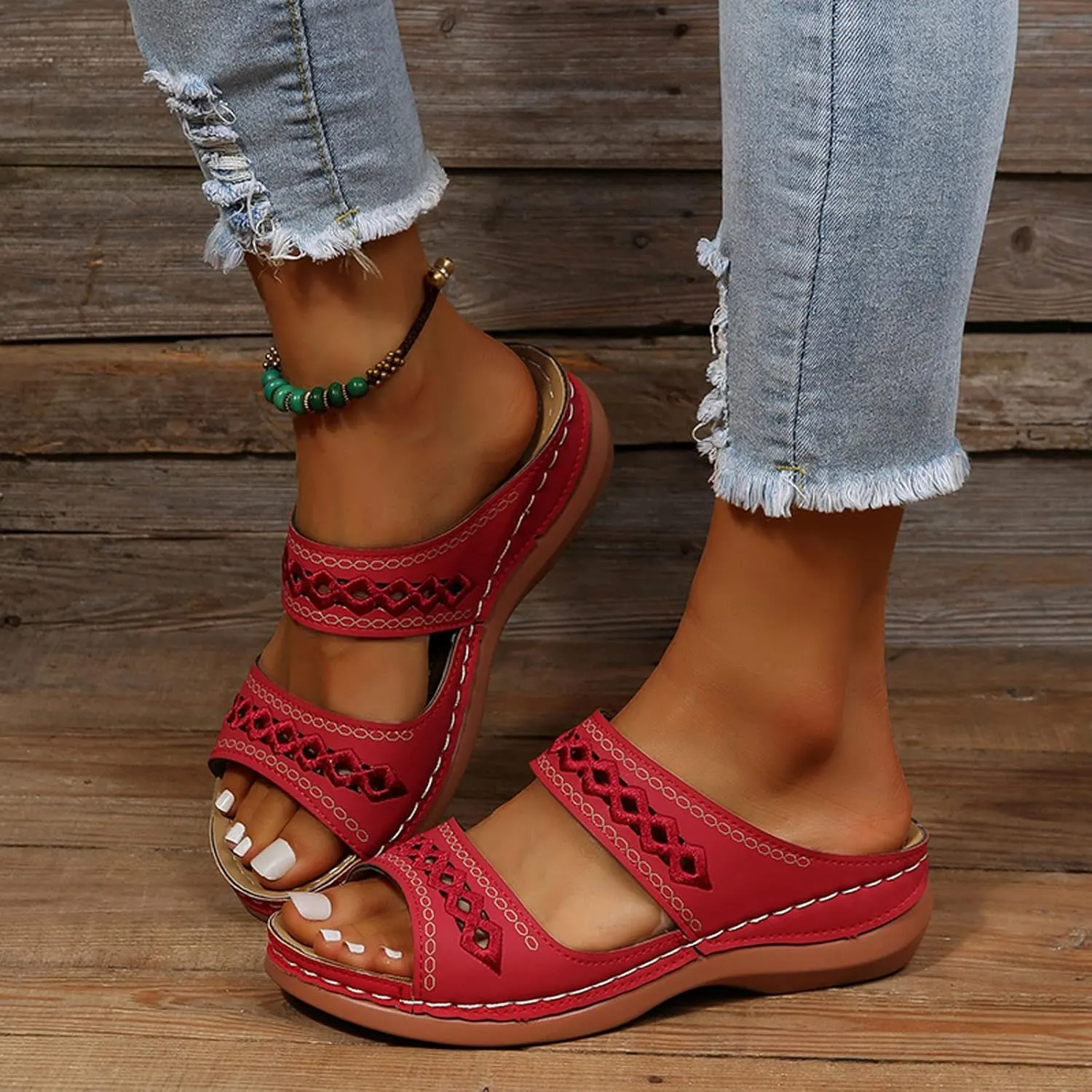 Cathalem Orthopedic Sandals for Women Summer Dressy Open Toe Ankle Strap Platform Sandals Casual Strappy Low Wedges Sandals