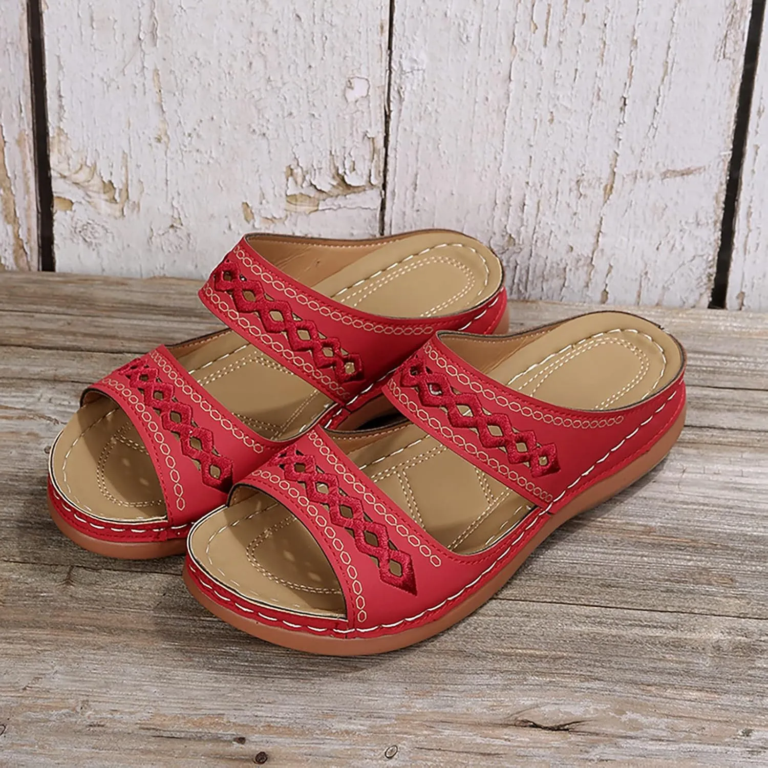 Cathalem Orthopedic Sandals for Women Summer Dressy Open Toe Ankle Strap Platform Sandals Casual Strappy Low Wedges Sandals