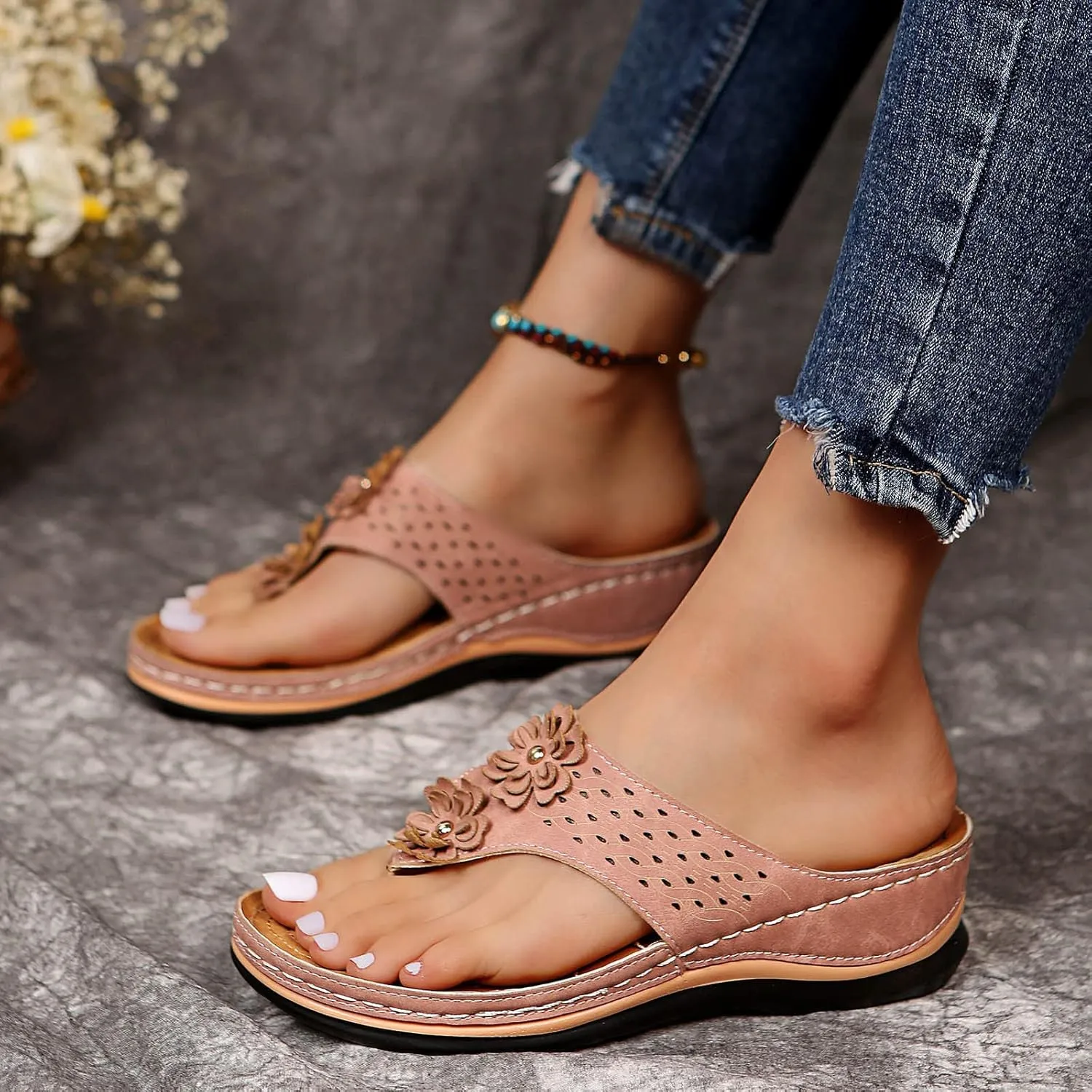 Cathalem Summer Sandals for Women 2024 Casual Strappy Low Wedges Sandals Open Toe Ankle Strap Platform Sandals
