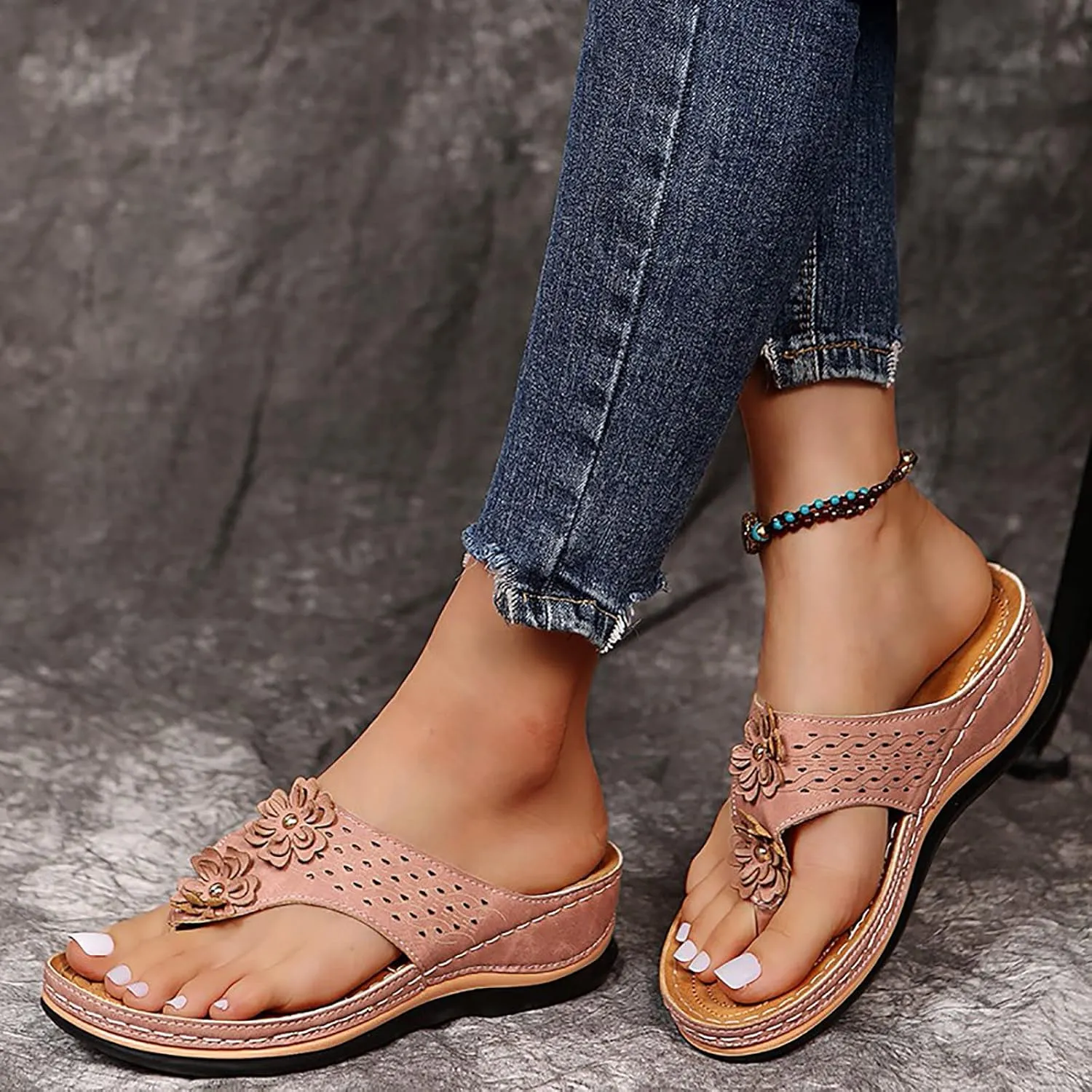 Cathalem Summer Sandals for Women 2024 Casual Strappy Low Wedges Sandals Open Toe Ankle Strap Platform Sandals