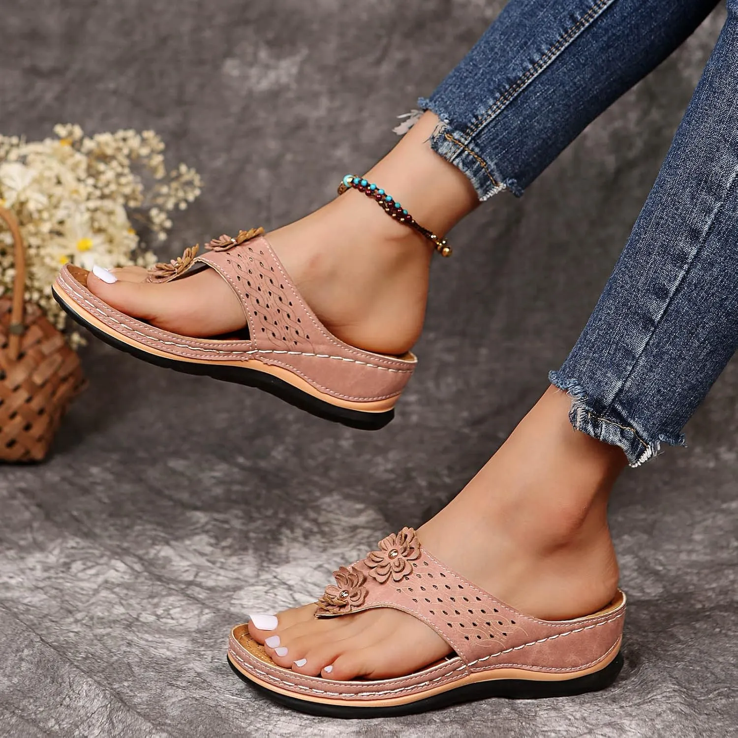 Cathalem Summer Sandals for Women 2024 Casual Strappy Low Wedges Sandals Open Toe Ankle Strap Platform Sandals