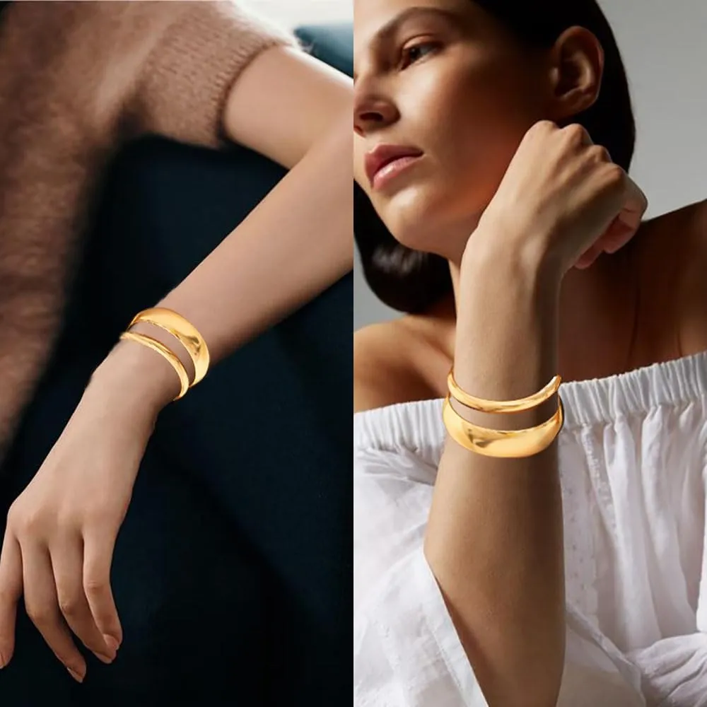 Chunky Gold Bangles for Women Minimalist Wide Wrist Cuff Bracelets Trendy Stackable Chunky Gold Bracelets Jewelry for Women