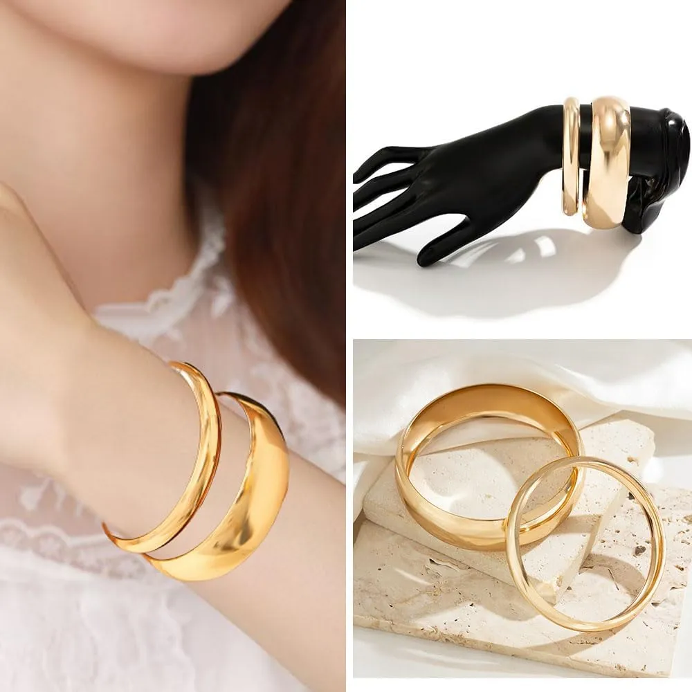 Chunky Gold Bangles for Women Minimalist Wide Wrist Cuff Bracelets Trendy Stackable Chunky Gold Bracelets Jewelry for Women