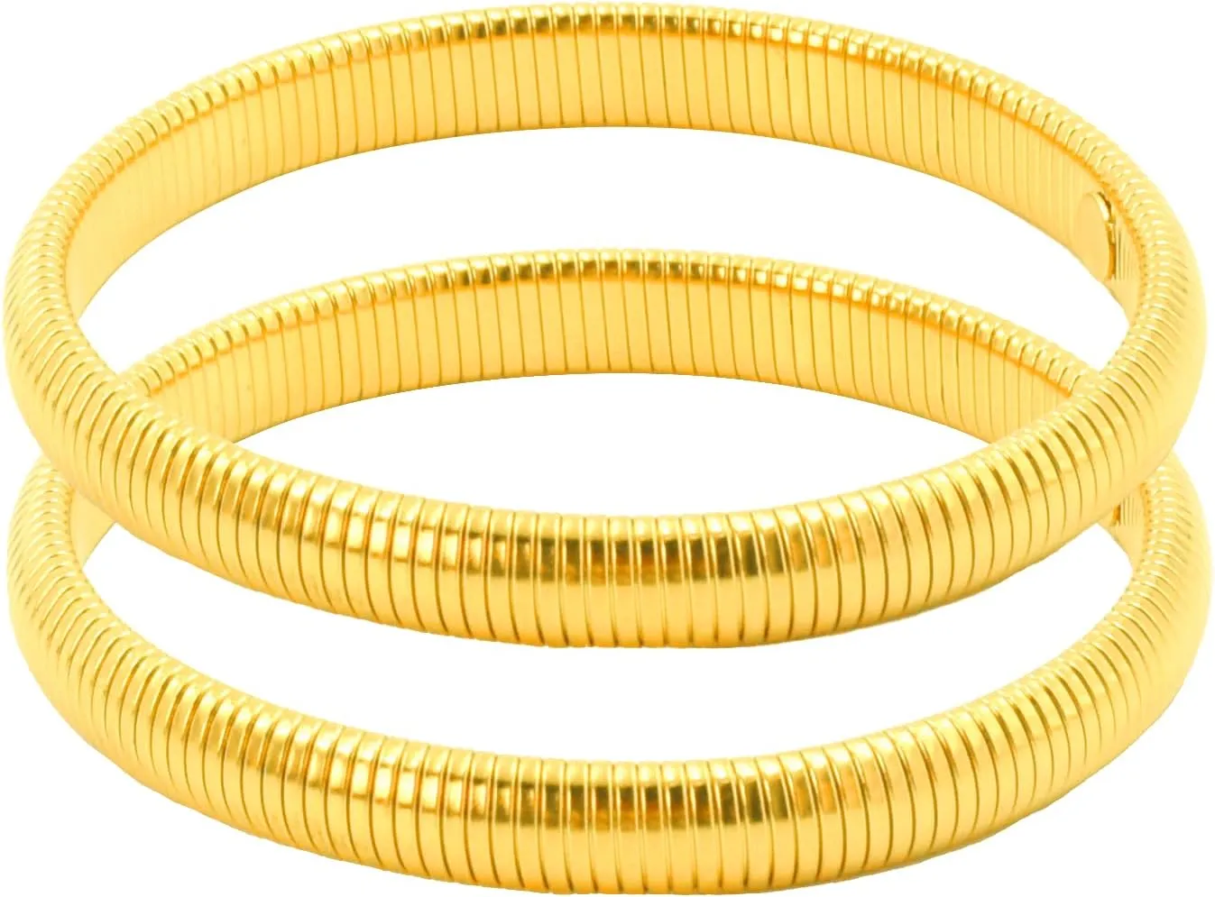 Chunky Gold Stretch Bracelet for Women Adjustable Gold Plated Stainless Steel Stretchy Flexible Wide Wristband Stackable Bangles Jewelry for Women Trendy-2PCS