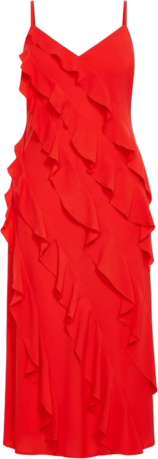 City Chic Women's Plus Size Waverly Dress, Fiery Red